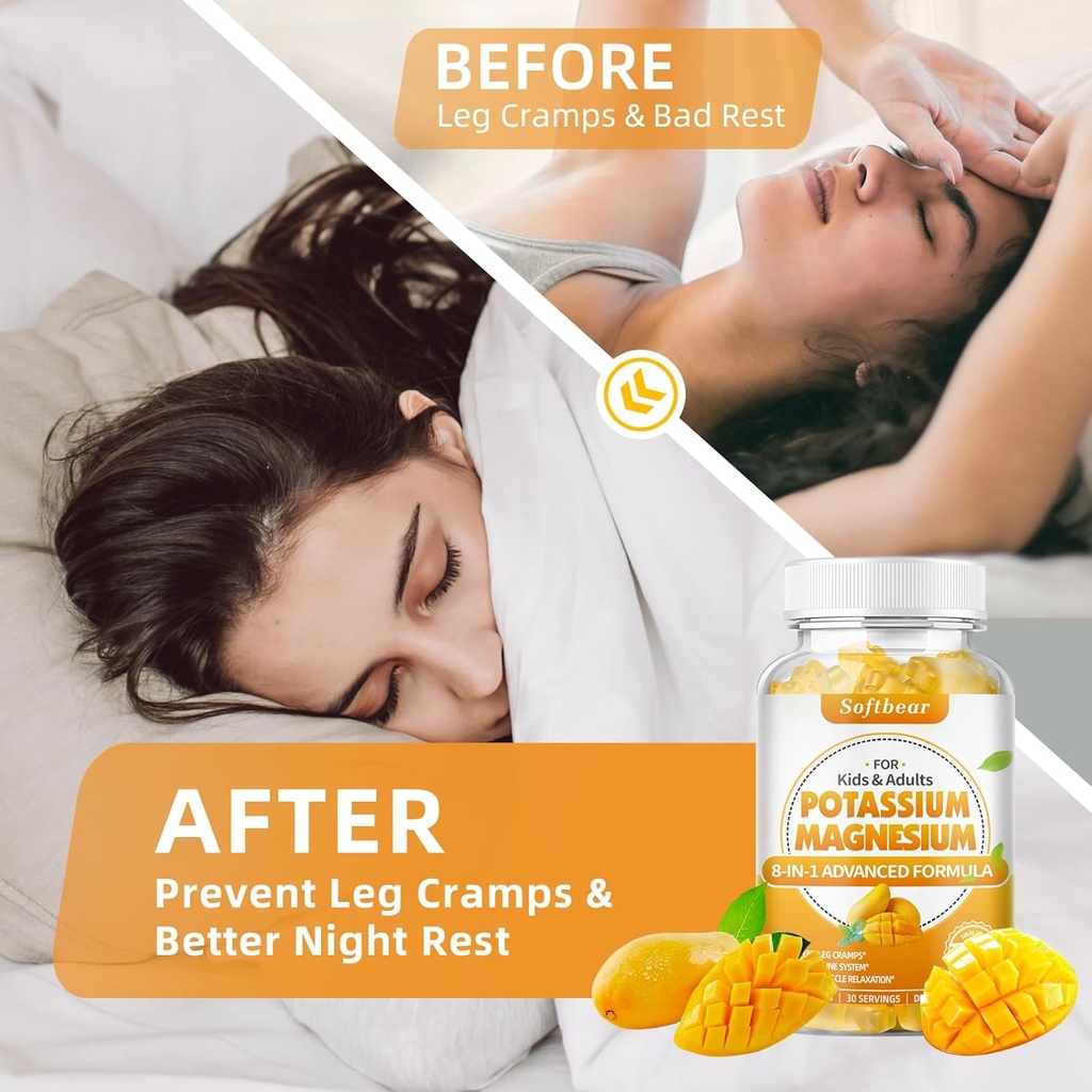 softbear Potassium Magnesium Gummies for Women, Calcium Magnesium Potassium Supplements with Vitamins Sugar-Free Potassium Citrate Gummies Support Muscle Health, Mango Flavor 120 Count 5