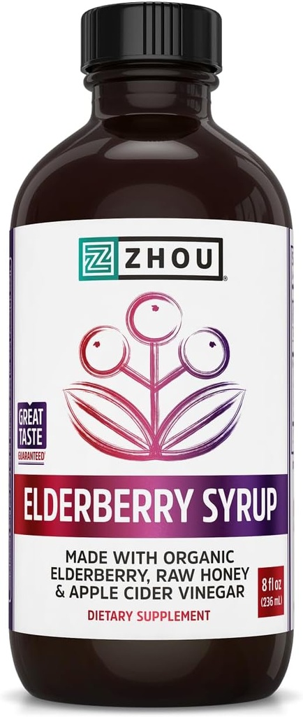 Zhou Nutrition Elder-Mune+ Syrup - Organic Black Elderbery Syrup for Adults, Immune Support Elixir with Apple Cider Vinegar, Echinacea Tincture, Natural Wellness - 8 Fl Oz Glass Bottle 2