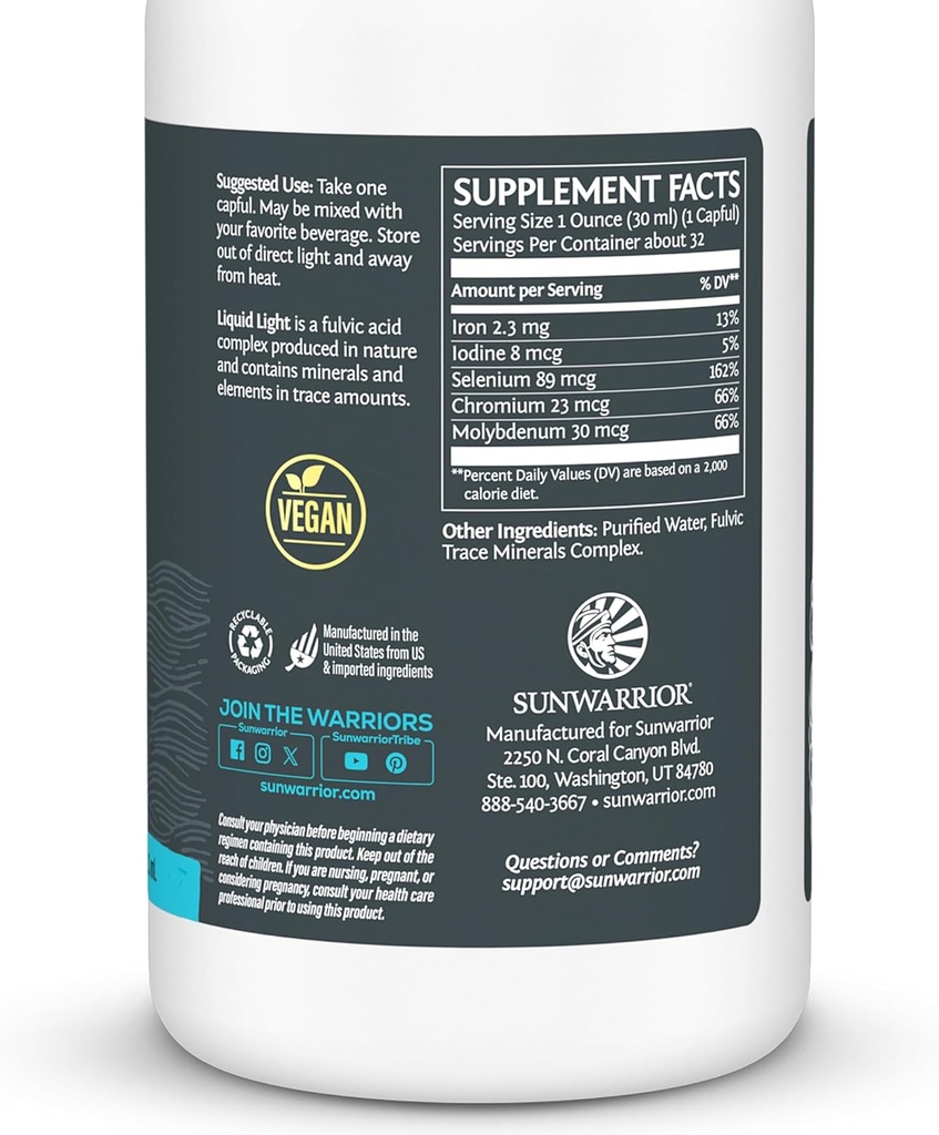 Fulvic Acid Trace Minerals Drops Supplement Organic Liquid Mineral Water Drops Vegan | Plant Based Liquid Light Mineral Complex 32 Fl Oz 32 Servings by Sunwarrior 3