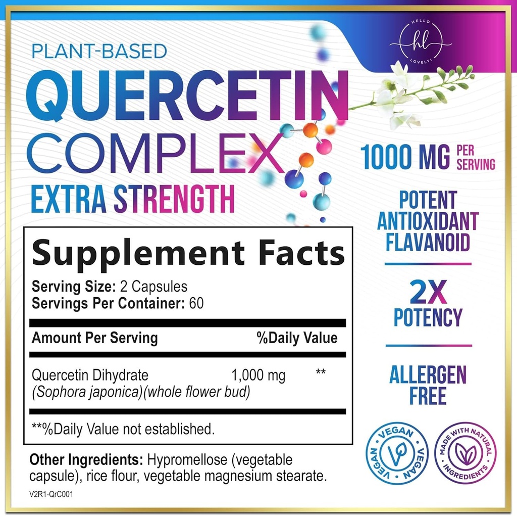 Quercetin Supplement 1000mg - Natural, Plant-Based Support for Immune, Cellular, Respiratory & Seasonal Changes - Extra Strength Quercetin Dihydrate from Sophora Japonica - 120 Veggie Capsules 3