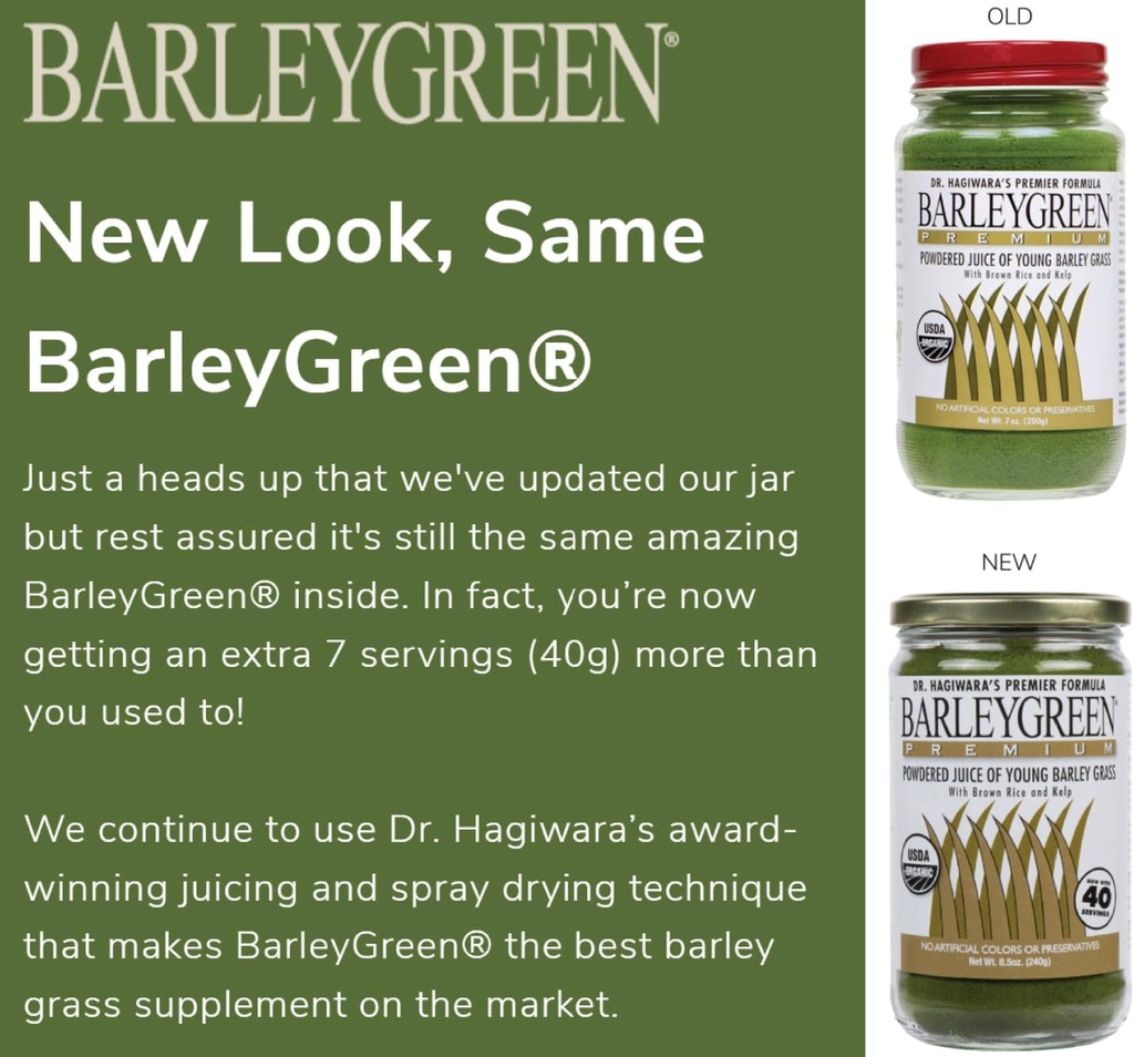 Dr. Hagiwara's Original Premium w/Kelp - Organic Barley Grass Juice Powder 8.5oz (240g) - 40 Servings 3
