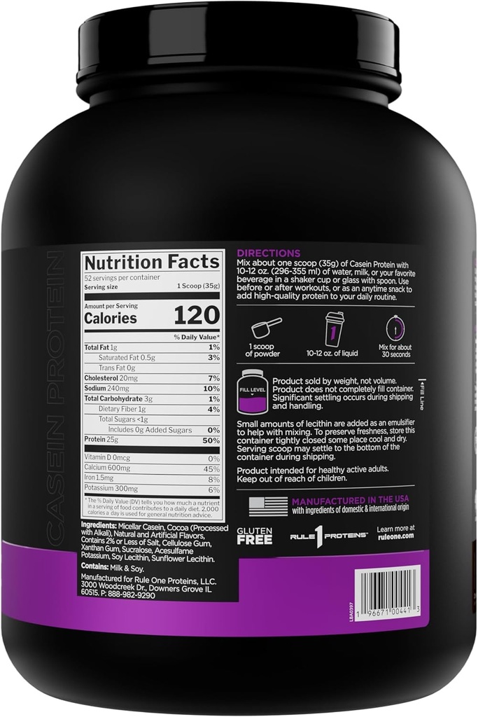 Rule 1 Casein Protein - 25g Protein and 11g EAAs Per Serving from Slow-Release Micellar Casein for Overnight Recovery and Sustained Delivery Between Meals (4 Pounds*, Chocolate Fudge) 3