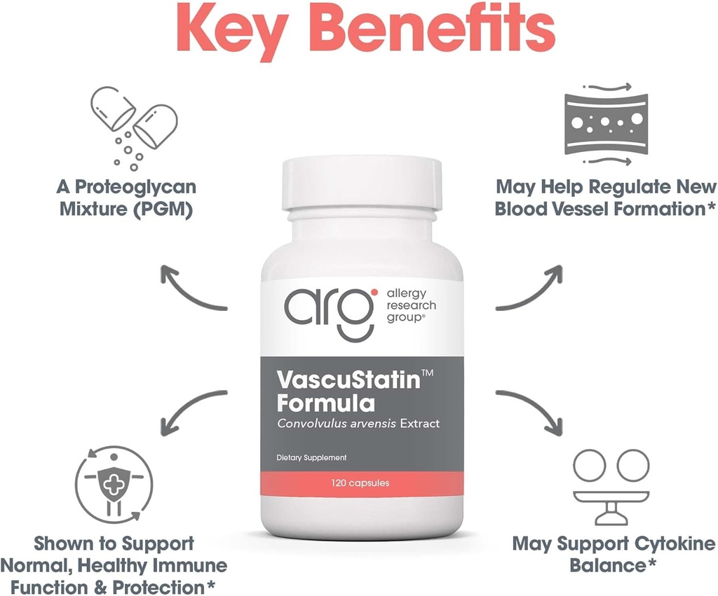 Allergy Research Group VascuStatin Formula Dietary Supplement - Convolvulus arvensis Extract, Healthy Vascularization Function, Phagocytic Activity, Lymphocyte Production - 120 Count 5