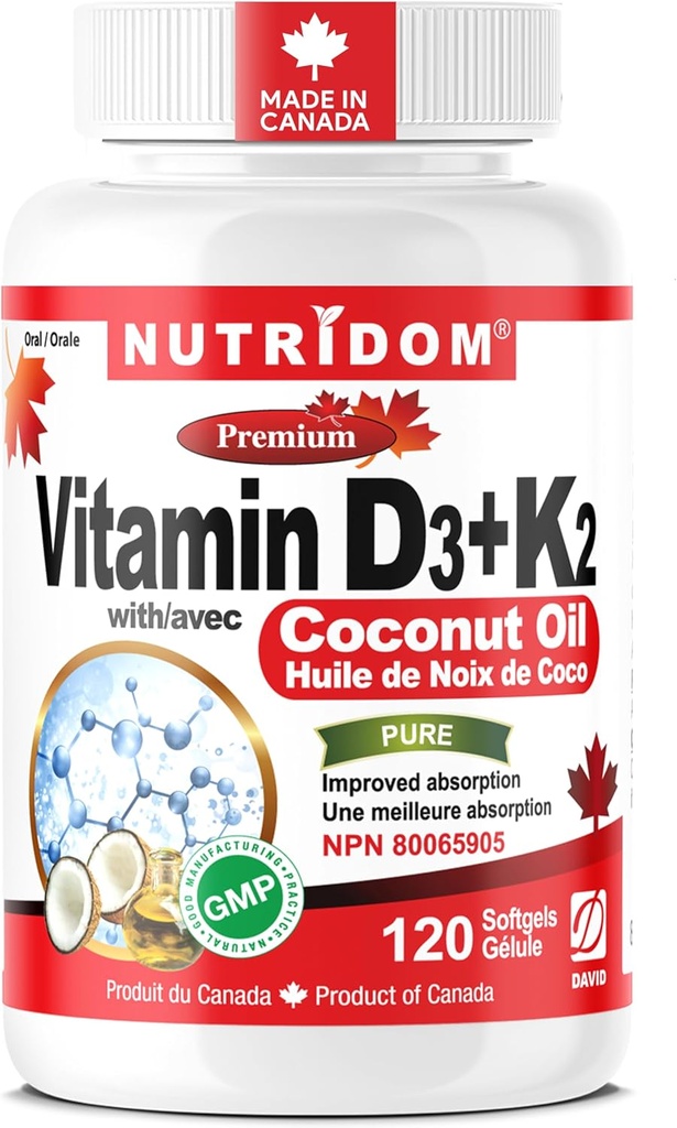 Nutridom Vitamin D3 + K2 with Coconut Oil (120 Softgels) 2