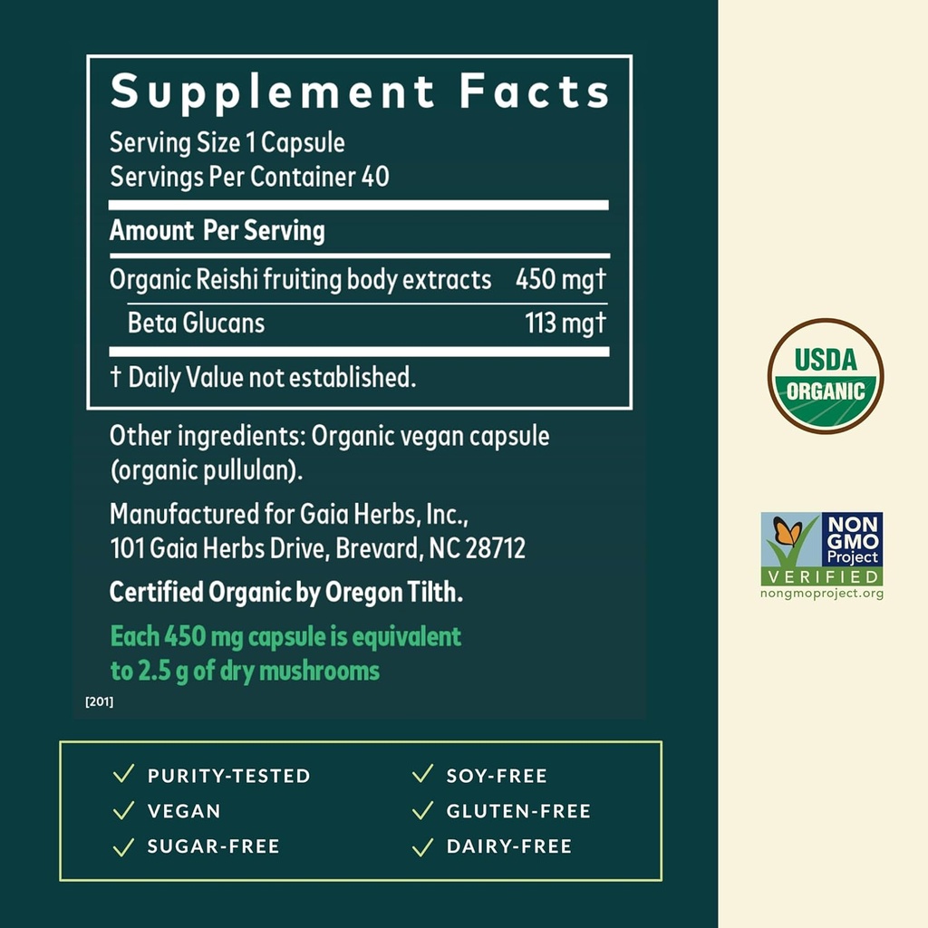 Gaia Herbs Reishi Mushroom - Helps Maintain a Healthy Immune System & Supports Heart Health - Adaptogen Herbal Supplement for Longevity Support - 40 Vegan Liquid Phyto-Capsules (40-Day Supply) 4