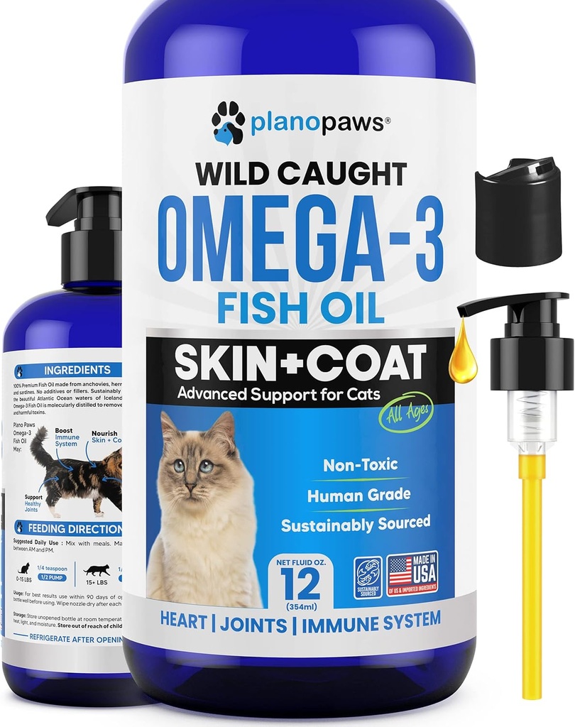 Omega 3 Fish Oil for Cats - Better Than Salmon Oil - Kitten & Cat Vitamins and Supplements - Cat Dandruff Treatment - Liquid Fish Oil for Pets - Shedding Support - Cat Health Supplies for All Ages 2
