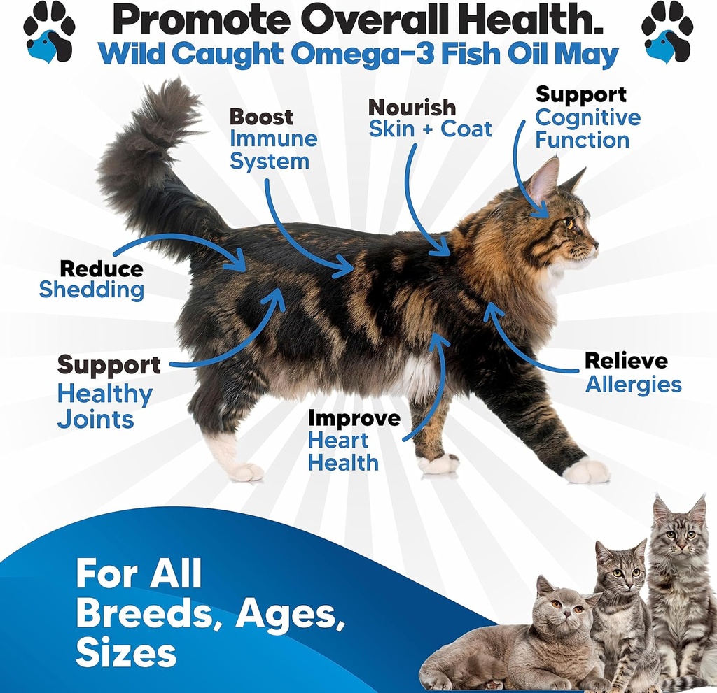 Omega 3 Fish Oil for Cats - Better Than Salmon Oil - Kitten & Cat Vitamins and Supplements - Cat Dandruff Treatment - Liquid Fish Oil for Pets - Shedding Support - Cat Health Supplies for All Ages 3
