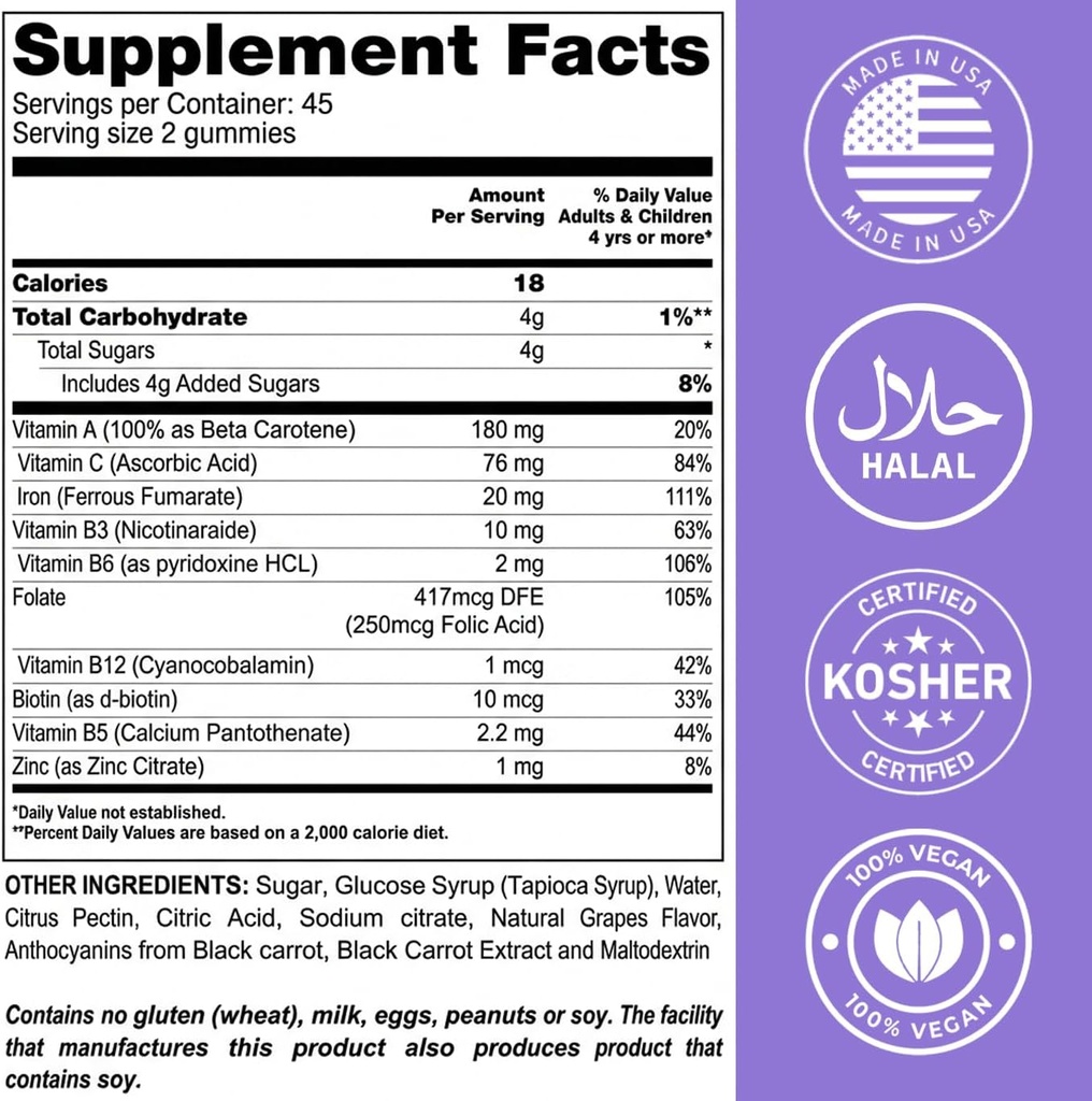 LIVS Iron Supplement for Women & Men with Vitamin C, A, B3, B5, B6, B12, Biotin, Zinc & Folate | Non-GMO, Gluten Free Chewable Supplement as Gummy for Energy Boost & Anemia Support - - 90 Count 5