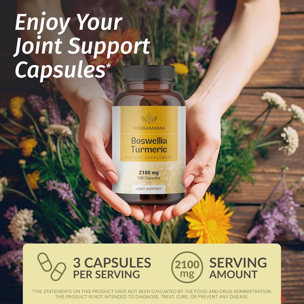 HERBAMAMA Boswellia Turmeric and Mullein Leaf Capsules Kit - Bundle of 2100 mg Boswellia Turmeric & 1200 mg Mullein Leaf Capsules - Vegan, Non GMO, Gelatin-Free - 2 Pack 3