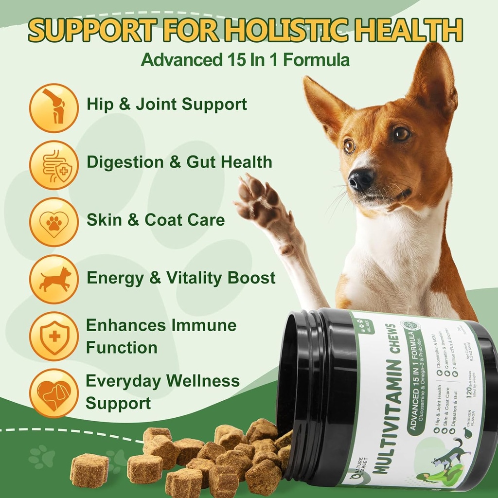 NATURE TARGET Multivitamin for Dogs - with MSM & Glucosamine, Omegas 3 & 6, Probiotics for Digestive Health, Joint Support, Skin & Coat, Immune System & Overall Health 120 Soft Chews 3