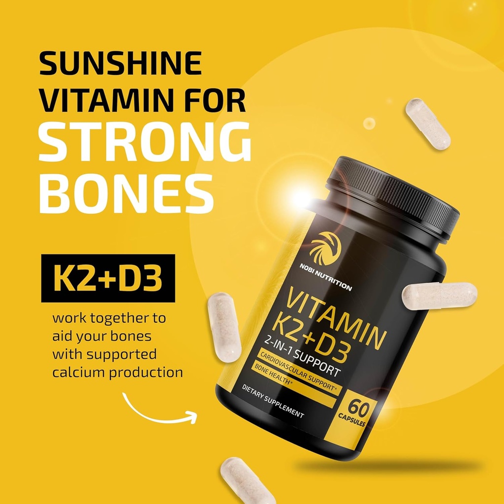 Vitamin D3 K2 and Magnesium Glycinate Supplement | Bone, Heart, and Muscle Support with 5000 IU D3, K2 MK7, and 500mg Magnesium | High Absorption, Immune & Nerve Support | 60 Servings Each 6