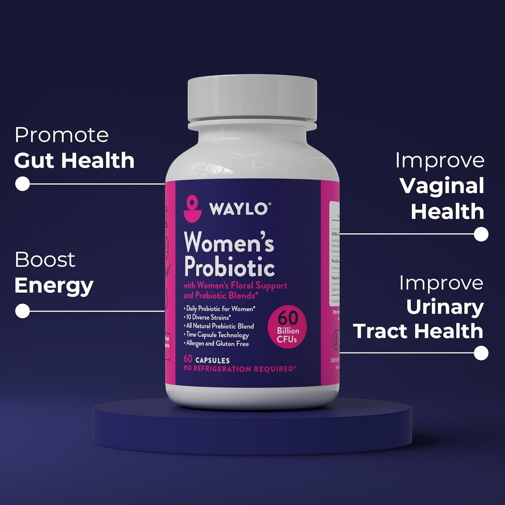 Waylo Probiotics for Women 60 Billion CFU – Tiny Easy-to-Swallow Capsules – 10 Strains + Prebiotics, Cranberry & D-Mannose – Gut, Vaginal Probiotics, pH & Immune Health, Vegan – 60 Caps 3