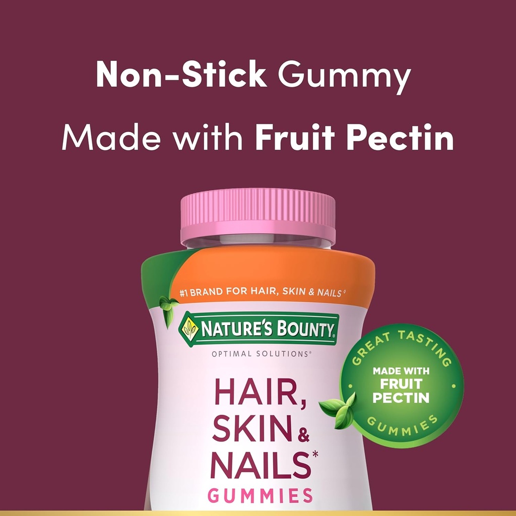Nature's Bounty Optimal Solutions Hair, Skin and Nails Collagen Pectin Gummies, 100 mg Collagen and 2,500 mcg Biotin Per Serving, No Stick Gummy, Tropical Citrus Flavor, 200 ct, 100 Total Servings 4