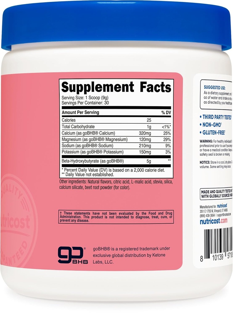 Nutricost BHB Salts Drink Mix (30 Servings, Strawberry Lemonade Flavored) (5G BHB Per Serving) - 0G Total Sugars, Vegetarian Product 4