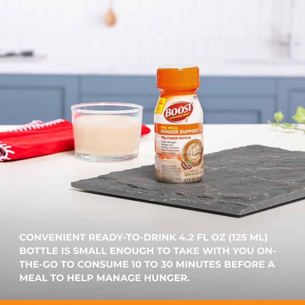 BOOST Pre-Meal Hunger Support Nutritional Drink, Promotes Natural GLP-1 Response to a Meal, 10g Whey Protein, 45 Calorie, Ready-to-Drink & Fat-Free, Mocha Flavor, 4.2 FL OZ (125mL) Bottle (4 Pack) 5