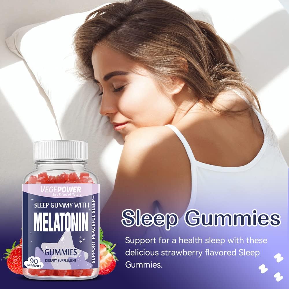 Melatonin Gummies 1mg for Kids (Sugar-Free) - Sleep Gummies with Vitamin B6 and Passionflower for Fall Asleep Faster, Vegan, Non-GMO, Strawberry Flavored 90 Count 5