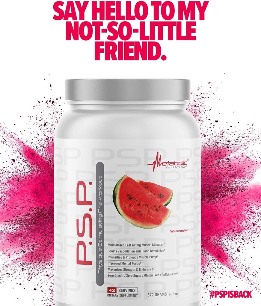 Metabolic Nutrition P.S.P. Physique Stimulating PreWorkout 672g Zero Sugar Caffeine Free (Watermelon) 5
