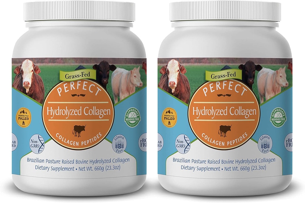 Perfect Supplements – Perfect Hydrolyzed Collagen Powder – 660g – All Natural Collagen - Brazilian Pasture Raised - Promotes Healthy Skin – 2 Pack 2