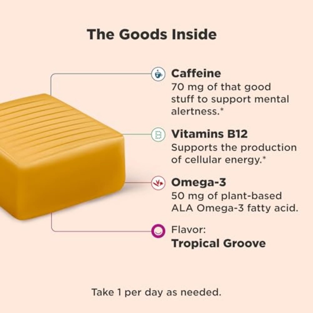 OLLY Energized Thinker Brainy Chews, 70mg of Caffeine, Vitamin B12 & Omega-3, Energy Supplement, Tropical Flavored, Vegetarian, 20 Count 3