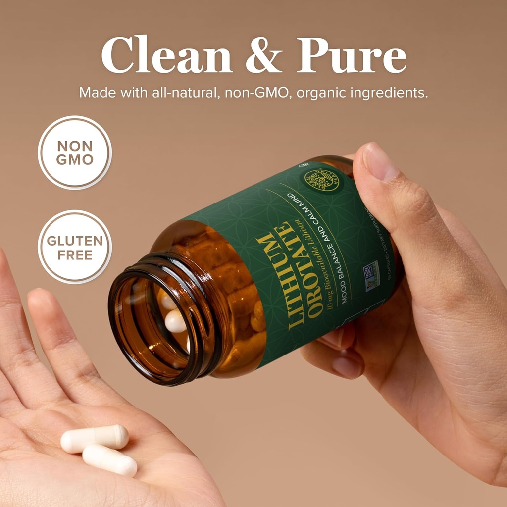 Global Healing Center - Lithium Orotate 10mg - Non-GMO, Gluten Free, Vegan Friendly Brain Health Lithium Supplement for Supporting Mood, Function, and Clarity (60 Capsules) 5