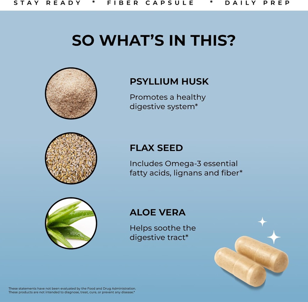 Pure for Men Original Cleanliness Stay Ready Fiber Supplement | Helps Promote Digestive Regularity | Psyllium Husk, Aloe Vera, Chia Seeds, Flaxseeds | Proprietary Formula | 240 Vegan Capsules 6