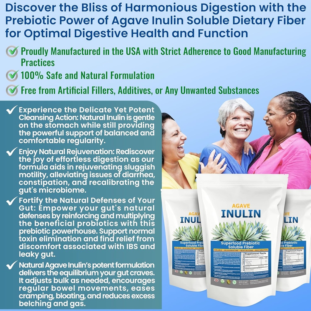Organic Inulin Powder (48oz/3 lbs) Gentle Agave Prebiotic Soluble Fiber Supplement for Digestive Support, Gut Health, Vegan Baking, Smoothies & Drinks 6