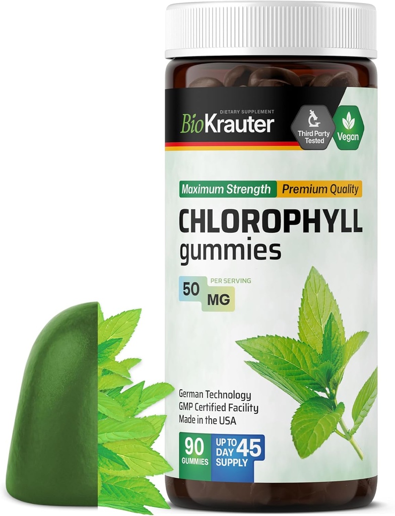 BIO KRAUTER Chlorophyll Gummies - 90 Chews - Chlorophyll Supplements - Natural Skin & Detox Support - Vegan, Pectin Based, Non-GMOs Chews 2