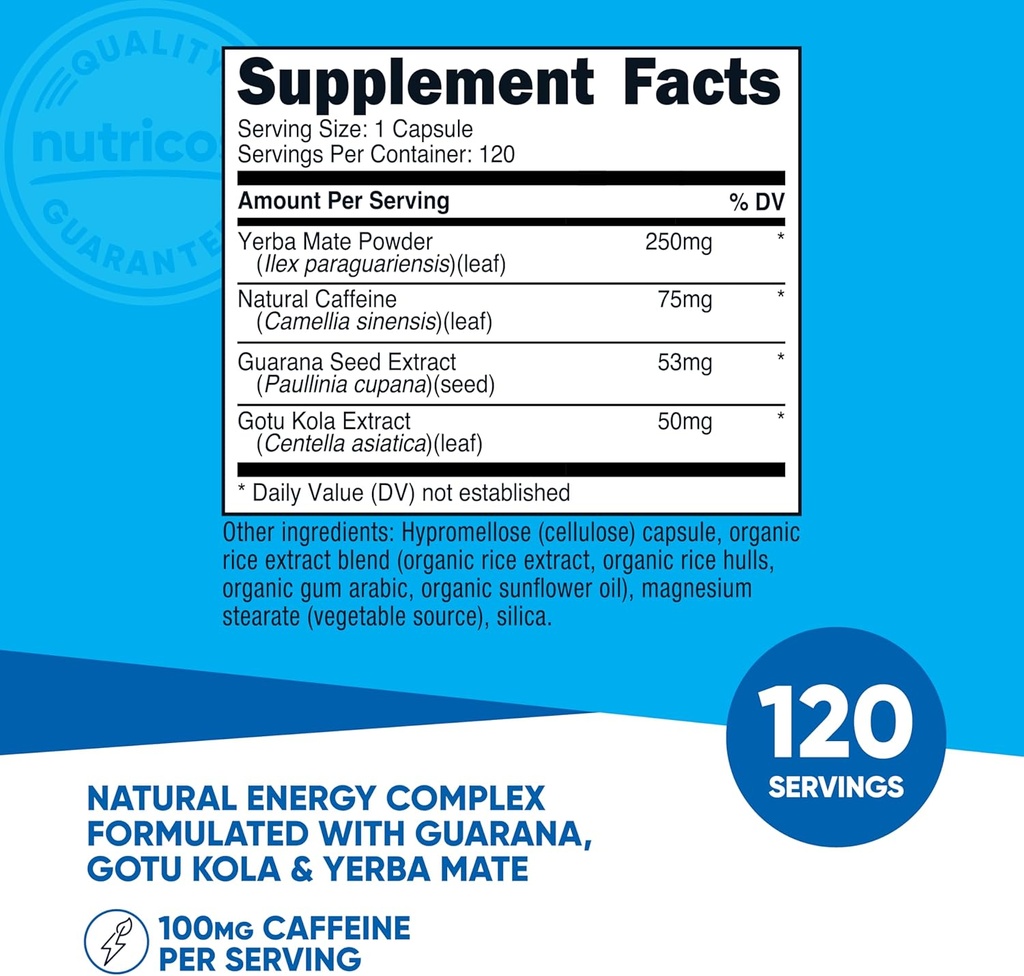Nutricost Natural Energy Pills Complex 120 Capsules, 100mg Caffeine - Gluten Free - Non-GMO 3