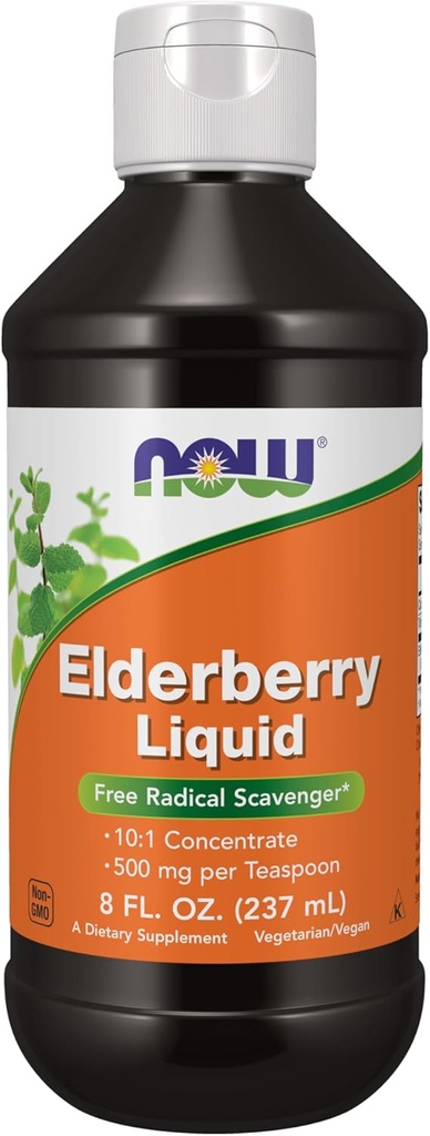 NOW Foods Supplements, Elderberry Liquid 500 mg, 10:1 Concentrate, Free Radical Scavenger*, 8-Ounce 2