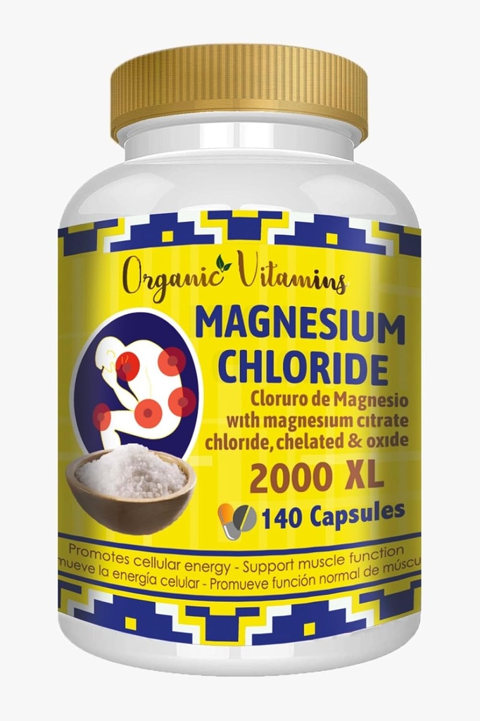 Magnesium Chloride (cloruro de magnesio) 140 Capsules - High Absorption Magnesium Supplement with Citrate, chelated and Oxide High Potency Mg. Easy to Swallow, Non-GMO 2