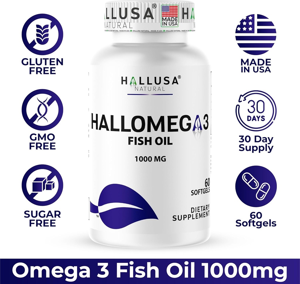 Omega 3 Fish Oil 1000mg – EPA 180mg DHA 120mg – Omega 3 Fatty Acids Supplement – Heart, Eye & Joint Support – 60 Softgels – Hallusa Natural 6