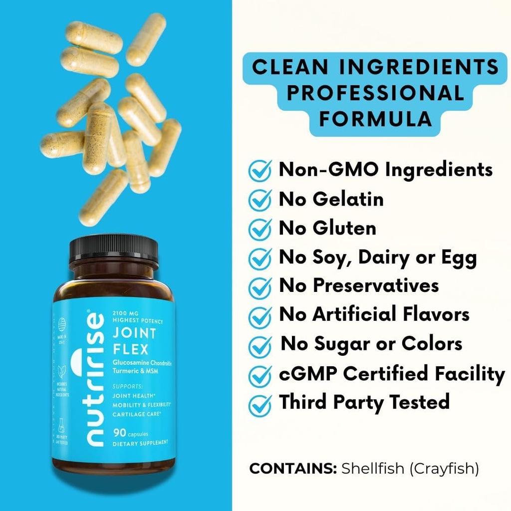 NutriRise Glucosamine Chondroitin Quercetin & MSM with Turmeric Curcumin 2100mg Triple Strength Joint Support Supplement for Women & Men with Boswellia & Bromelain, Gluten Free, Non GMO, 90 Count 5