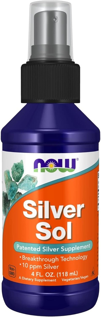 NOW Foods Supplements, Silver Sol 10 PPM with Elemental Silver and Deionized Water, Liquid, 4-Ounce 2