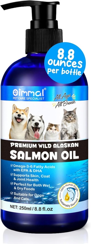Alaskan Salmon Oil for Dogs & Cats (8.8 oz) - Pure Omega 3 Fish Oil with Omega 6 Fatty Acids, EPA & DHA - Anti-inflammation for Dogs Skin and Coat - Natural Pet Joint, Immune, Brian & Heart Supplement 2