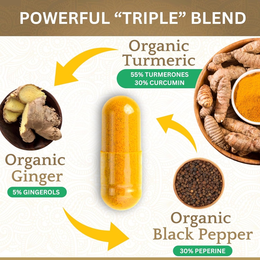 Organic Turmeric Curcumin Capsules - Includes Organic Ginger and Black Pepper Extracts | Certified Organic by USDA | 100% Natural Herbal Supplement | 60 Pills 5