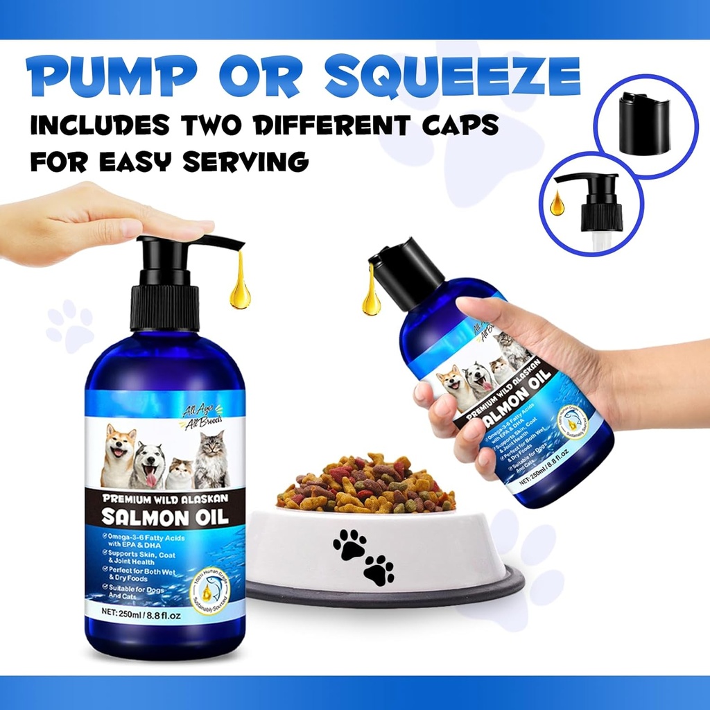 Alaskan Salmon Oil for Dogs & Cats (8.8 oz) - Pure Omega 3 Fish Oil with Omega 6 Fatty Acids, EPA & DHA - Anti-inflammation for Dogs Skin and Coat - Natural Pet Joint, Immune, Brian & Heart Supplement 4