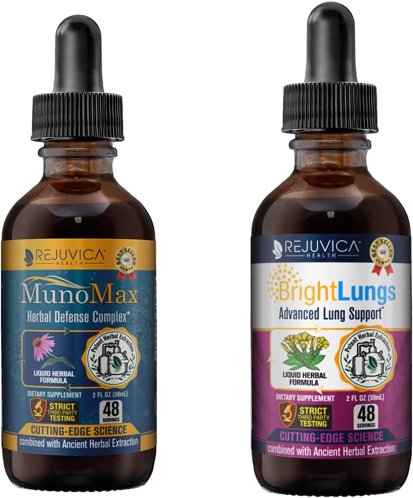 MunoMax & Bright Lungs - Advanced Immune & Lung Support Supplement - Liquid Delivery for Better Absorption - Elderberry, Lobelia, Echinacea, Turmeric, & More! 2
