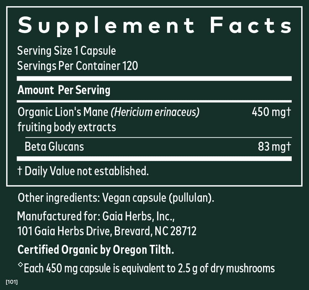 Gaia Herbs Lion’s Mane Mushroom - Help Maintain Neurological Health - 120 Vegan Liquid Phyto-Capsules & Holy Basil Leaf - Helps Sustain a Positive Mindset and Balance in Times of Stress - 120 Vegan Li 3