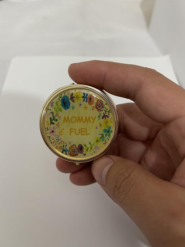 AmyZone Metal Pill Organizer Travel Friendly Portable Compact Pill Box Cute Pill Case to Hold Vitamins/Tylenol/Fish Oil/Supplements/Meds/Tablet for Purse/Pocket(Mommy Fuel-Round) 4