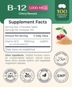 Chewable Vitamin B-12 1000 Mcg | Supports Healthy Brain Function & Memory | Cherry-Flavored B12 Methylcobalamin Supplement for Hair, Skin & Nails - 100 Tablets 3