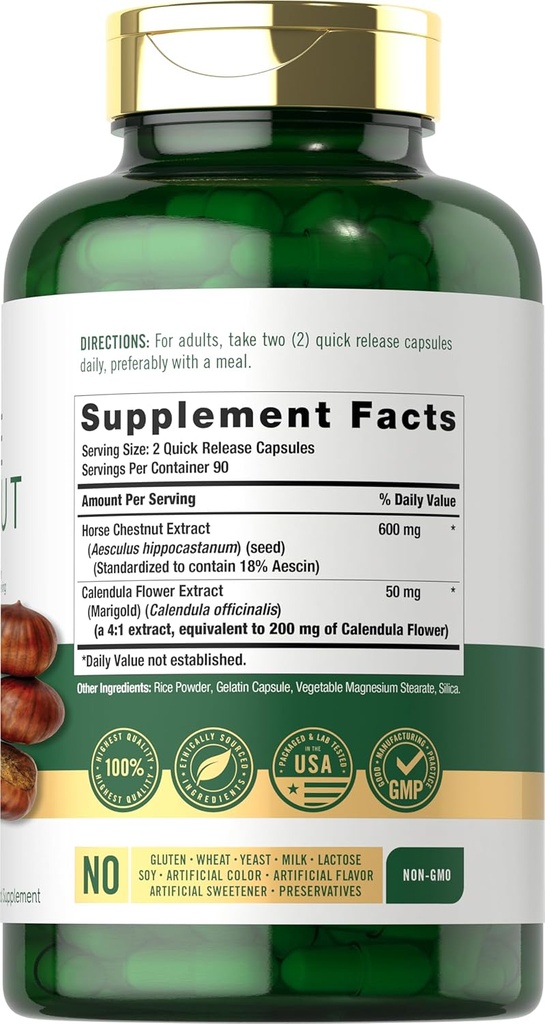 Carlyle Horse Chestnut Extract | 600mg | 180 Capsules | Herbal Supplement | Non-GMO, Gluten Free 3
