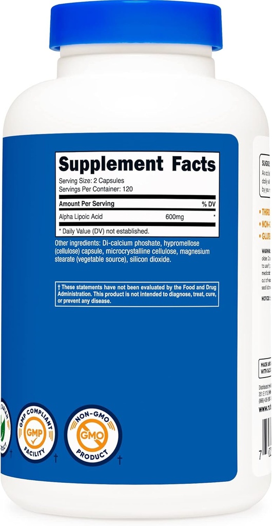 Nutricost Alpha Lipoic Acid 600mg, 240 Vegetarian Capsules - Gluten Free, Soy Free & Non-GMO, 120 Servings (2 Bottles) 5