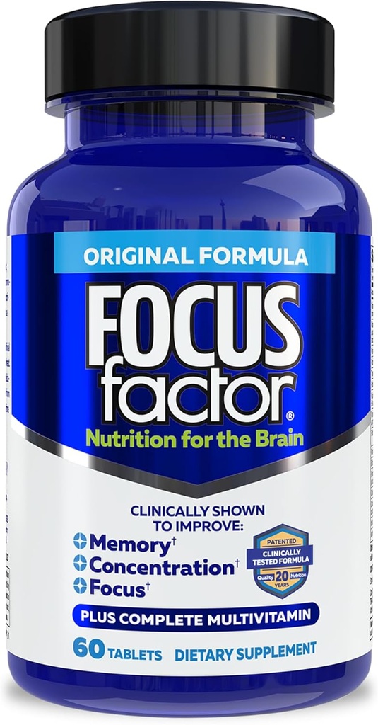 Focus Factor Nutrition for The Brain, Improved Memory & Concentration Brain Supplement, Complete Multivitamin with Vitamins B6, B12, D, Bacopa Monnieri & Tyrosine, 60 Count (2 Pack) 2