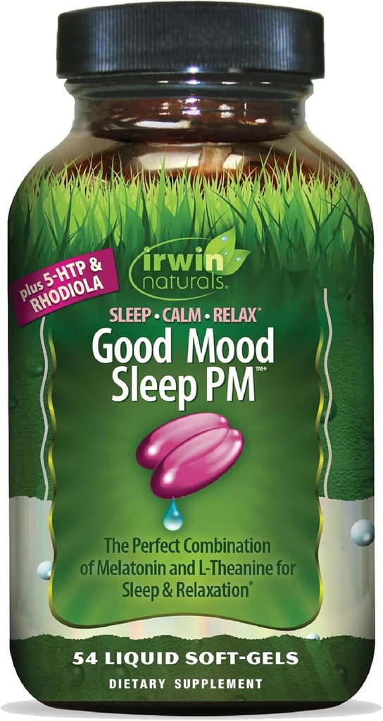 Irwin Naturals Good Mood Sleep PM - 54 Liquid Soft-Gels - with Melatonin and L-Theanine for Rest & Relaxation - 18 Total Servings 2