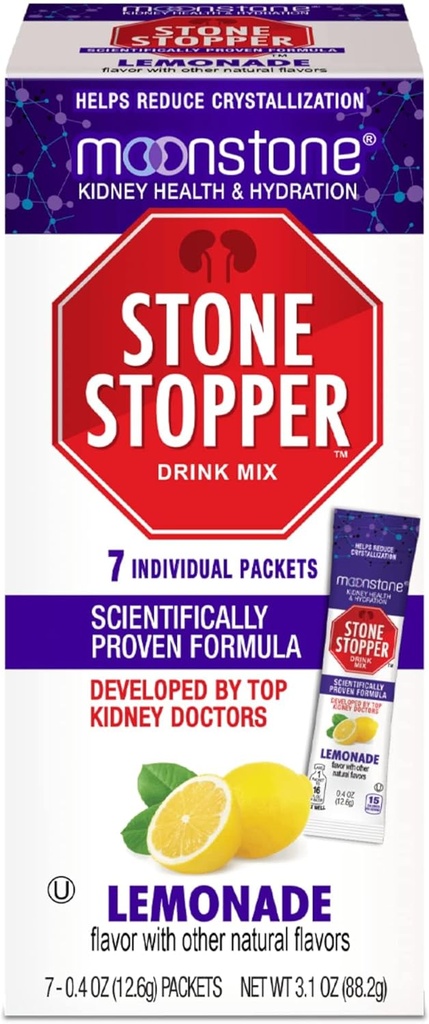 Moonstone Kidney Stone Stopper Drink Mix Lemonade Flavor, Outperforms Chanca Piedra & Kidney Support Supplements, Developed by Urologists to Prevent Kidney Stones and Improve Hydration, 7 Day Supply 2