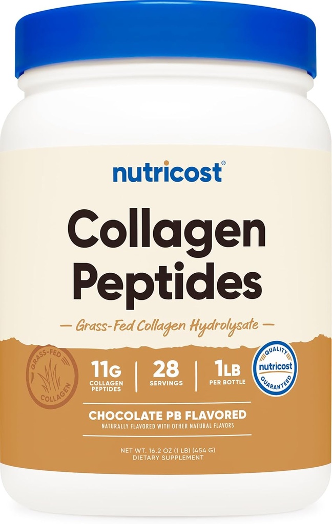 Nutricost Collagen Peptides Powder (Chocolate Peanut Butter Flavored) 1 LB - Grass-Fed Collagen Hydrolysate, Gluten-Free 2