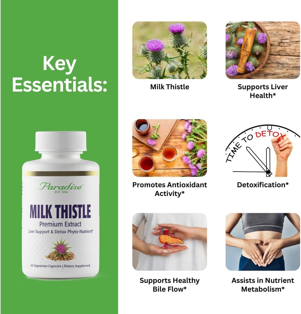 Paradise Herbs Milk Thistle, Active Whole Spectrum Extract, Vegan, Non GMO, Gluten Free, 60 Vegetarian Capsules 3
