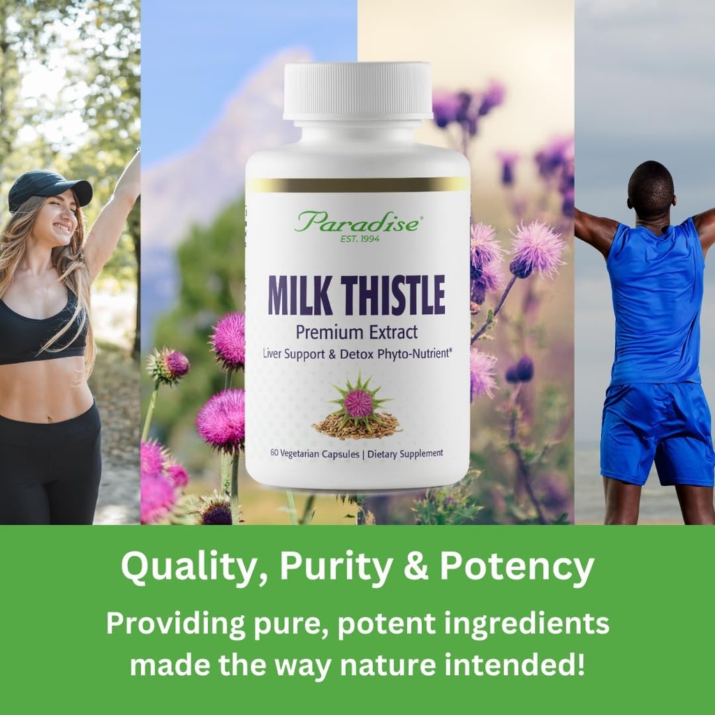 Paradise Herbs Milk Thistle, Active Whole Spectrum Extract, Vegan, Non GMO, Gluten Free, 60 Vegetarian Capsules 6