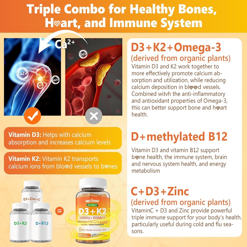 Bee Pollen for Breast Growth Organic 1000mg + Organic Plant D3 K2-5X Absorption Than Standard D3K2 6