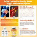 Bee Pollen for Breast Growth Organic 1000mg + Organic Plant D3 K2-5X Absorption Than Standard D3K2 6